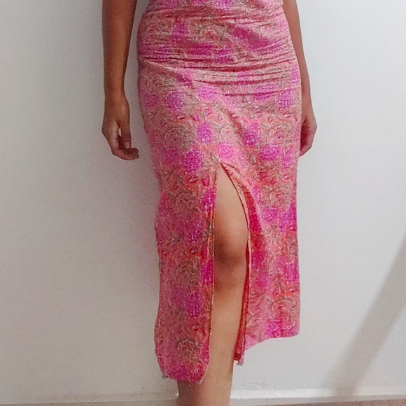 Floral puff sleeve midi dress with slit - Picture 5 of 5
